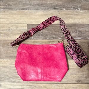 Pink Womens Crossbody Bag with Leopard Strap